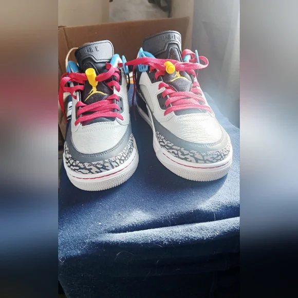 JORDAN 7.5 Gray and Blue, BLACK Sneakers with Red & YELLOWAccents - Picture 2 of 4